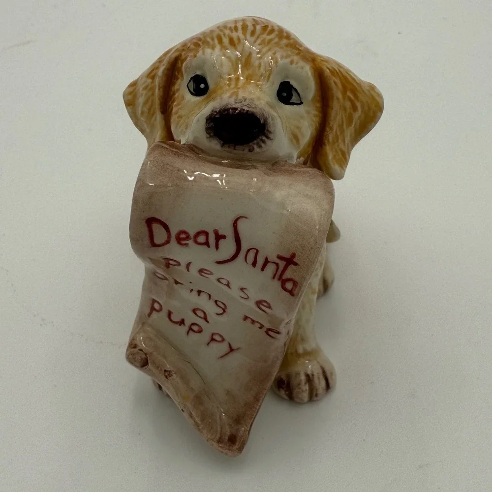 Fitz and Floyd Dear‎ Santa Puppy Dog Figurines Set of 3 Christmas Holiday Decor